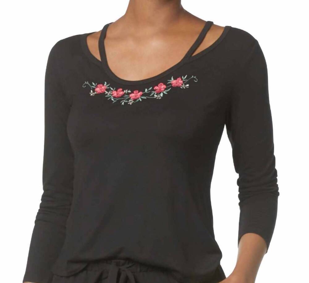NEW FLORA NIKROOZ women's eleanor cut-out-neckline knit top in black